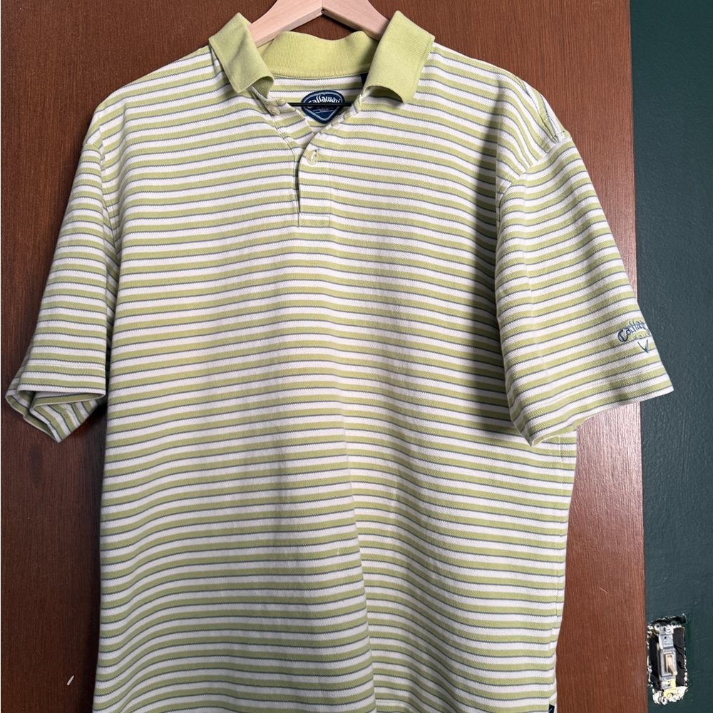 Callaway Men's Refined 3 Color Stripe Short Sleeve Golf Polo Shirt Size L
